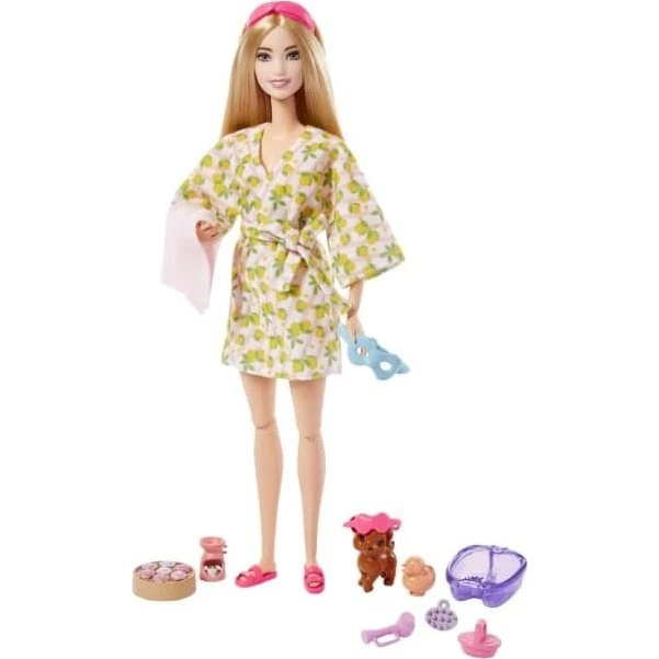 Barbie Self-Care Spa Day Dukke med Hund og Tilbehør – 3+ år