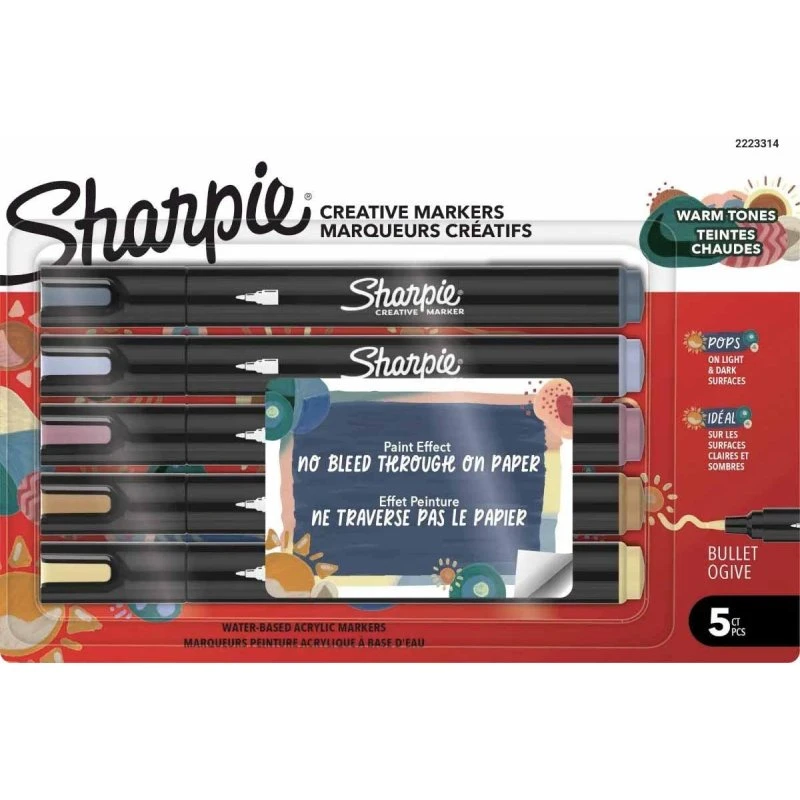 Sharpie Creative Akrylmarker Warm Tones, Rund Spids, 5 Farver