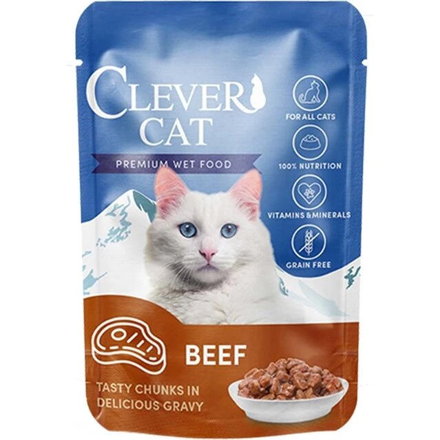 Clever Cat Premium Vådfoder til Kat 85 g – Oksekød
