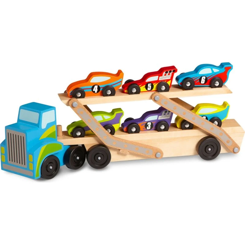 Melissa & Doug Wooden Vehicles Car Carrier Mega Race Car