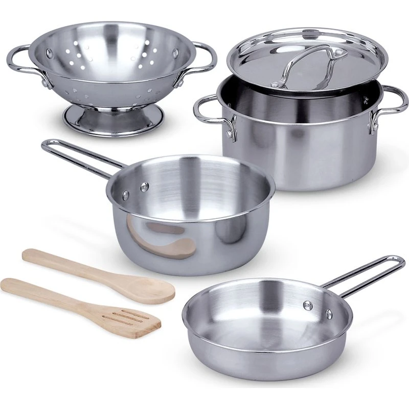 Melissa & Doug Pots & Pans Play Set – 8-delt køkkengrej i rustfrit stål