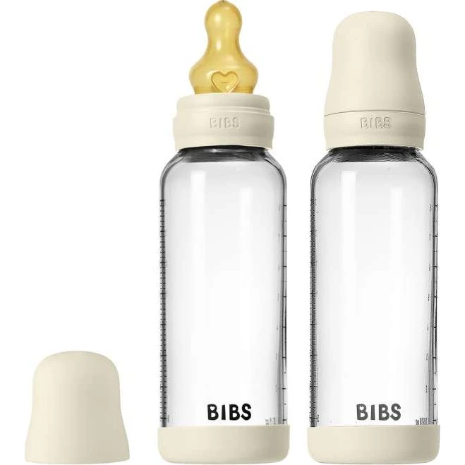 BIBS Glas Sutteflaske 240 ml 2-pak Naturgummi Medium Flow Ivory