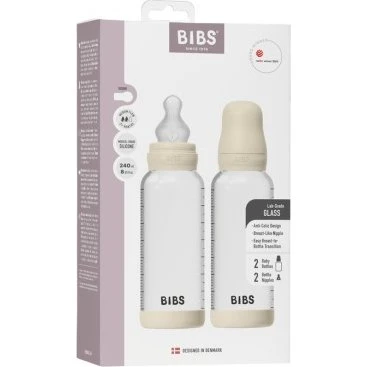 BIBS Glas Babyflaske 240 ml, 2-pak, Silikone, Ivori