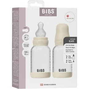 BIBS Glas Babyflaske 120 ml, 2-pak, Ivori, Silikone