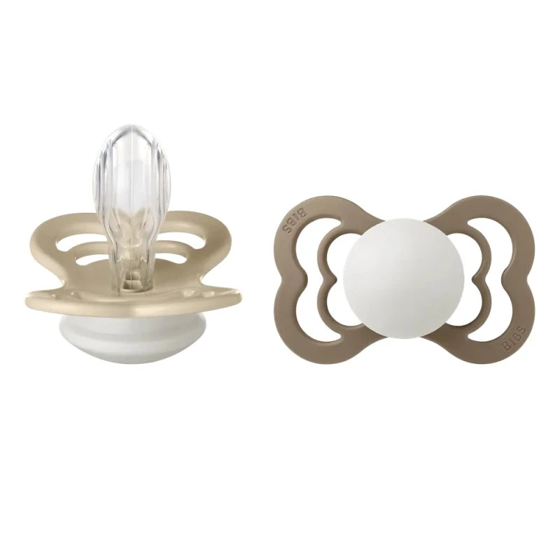 BIBS Supreme 2Pk Silicone Sut Str. 2 Vanilla/Dark Oak Glow