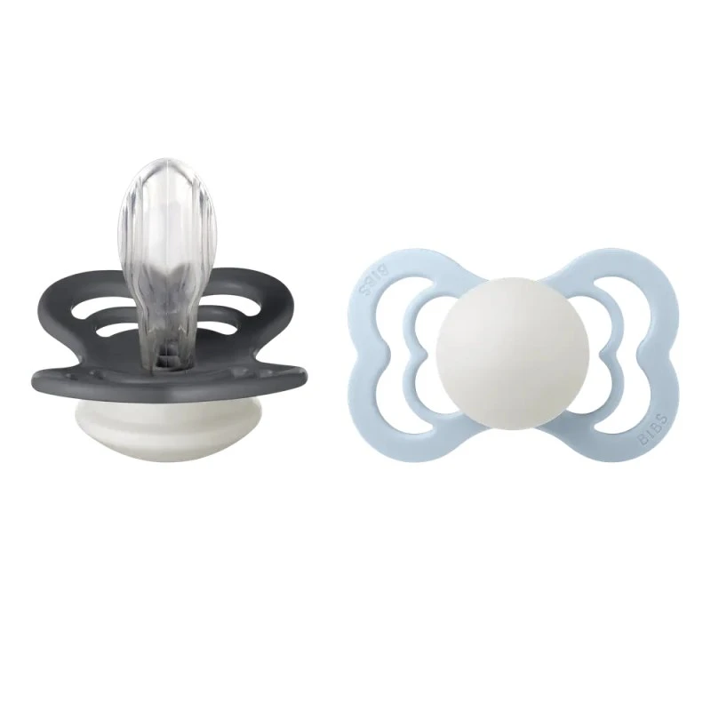 BIBS Supreme 2Pk Silikone Sut Iron Glow/Baby Blue - Størrelse 2