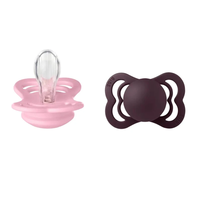 BIBS Supreme 2Pk Silicone Sut Str. 1 Baby Pink/Plum