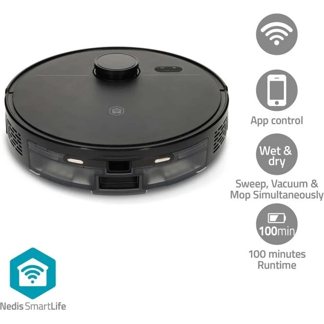 Nedis SmartLife Robotstøvsuger, Lasernavigation, Wi-Fi, Sort