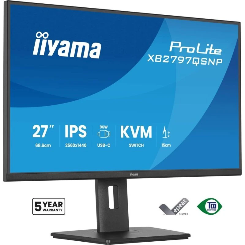 iiyama ProLite XB2797QSNP-B1 27" IPS QHD USB-C 96W KVM skærm, sort