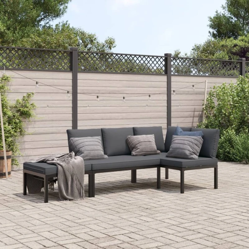 vidaXL 3-deligt havesofasæt med hynder, aluminium, sort