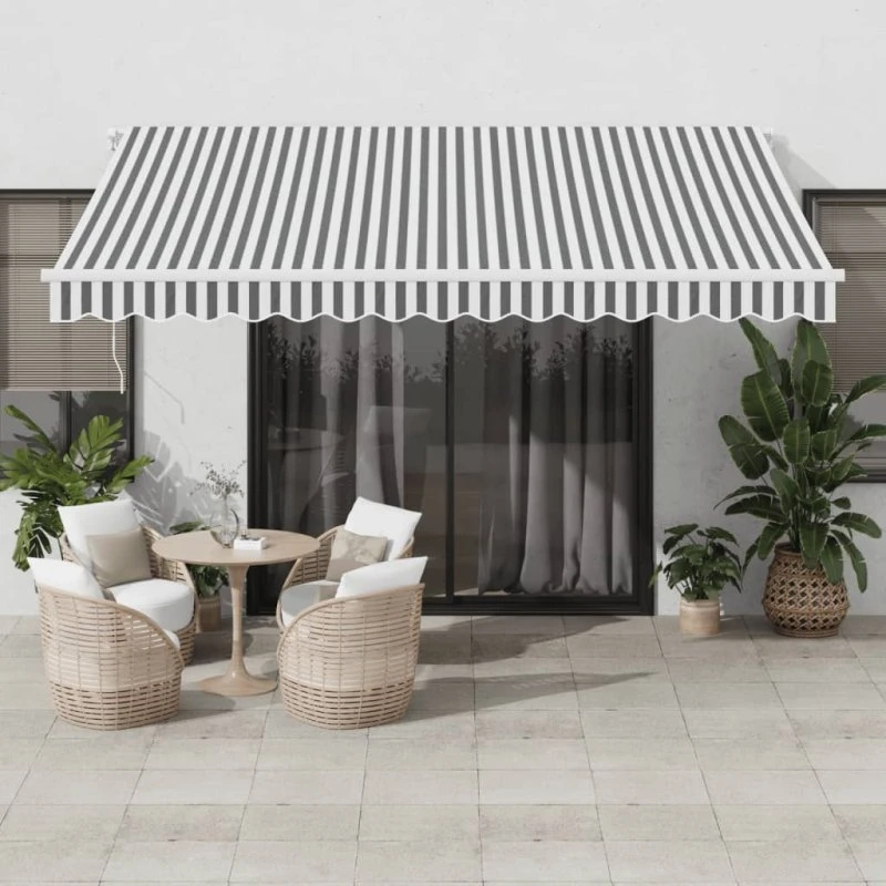vidaXL Markise med LED 400x350 cm, automatisk, antracitgrå/hvid