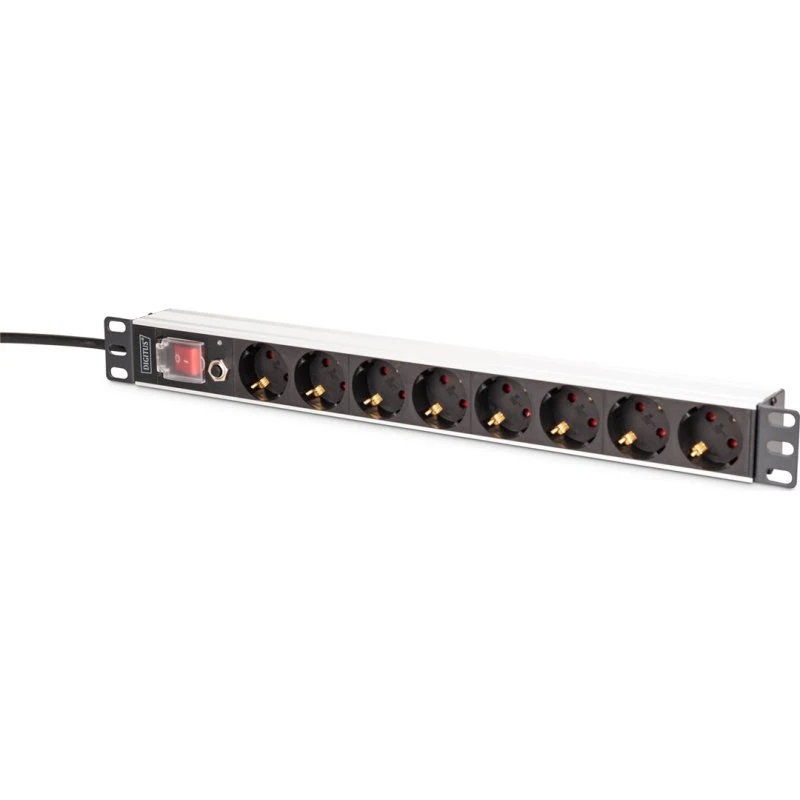 DIGITUS Stikdåse 8-stik 16A 2m Sort 1U 19"