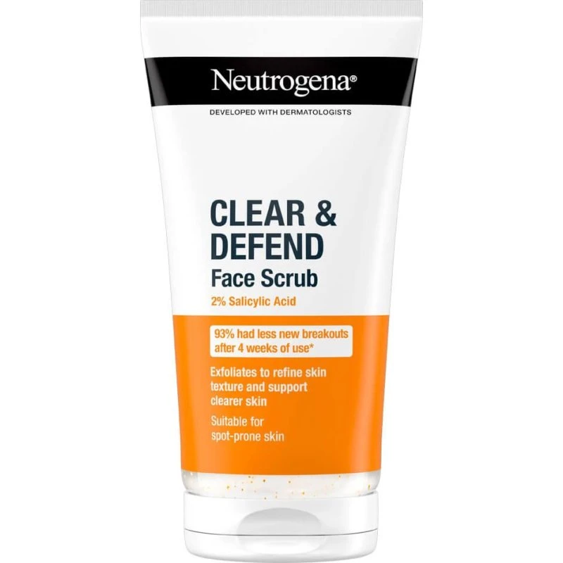 Neutrogena Clear & Defend Face Scrub 150 ml med 2% Salicylsyre