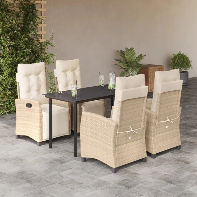 vidaXL 5-deligt spisebordssæt i polyrattan, beige, 140 cm