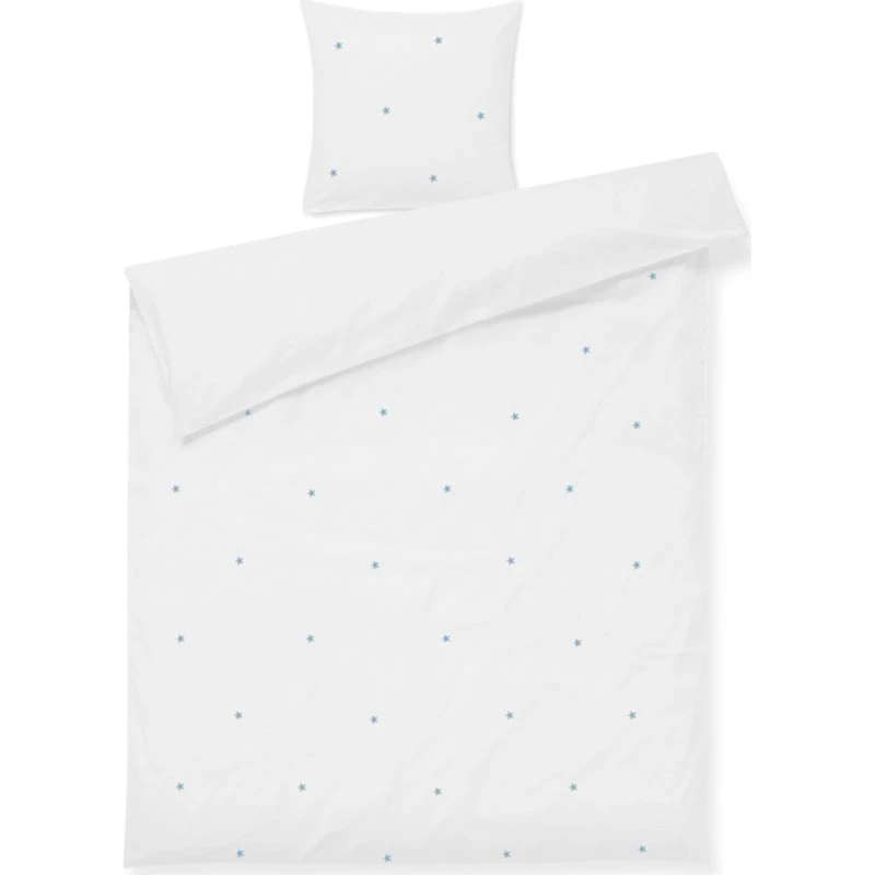 JUNA Daisy 140x220 cm sengetøj – 100% økologisk bomuld, hvid med broderede blomster