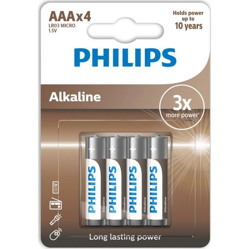 Philips Tech Alkaline AAA batterier, 4 stk.