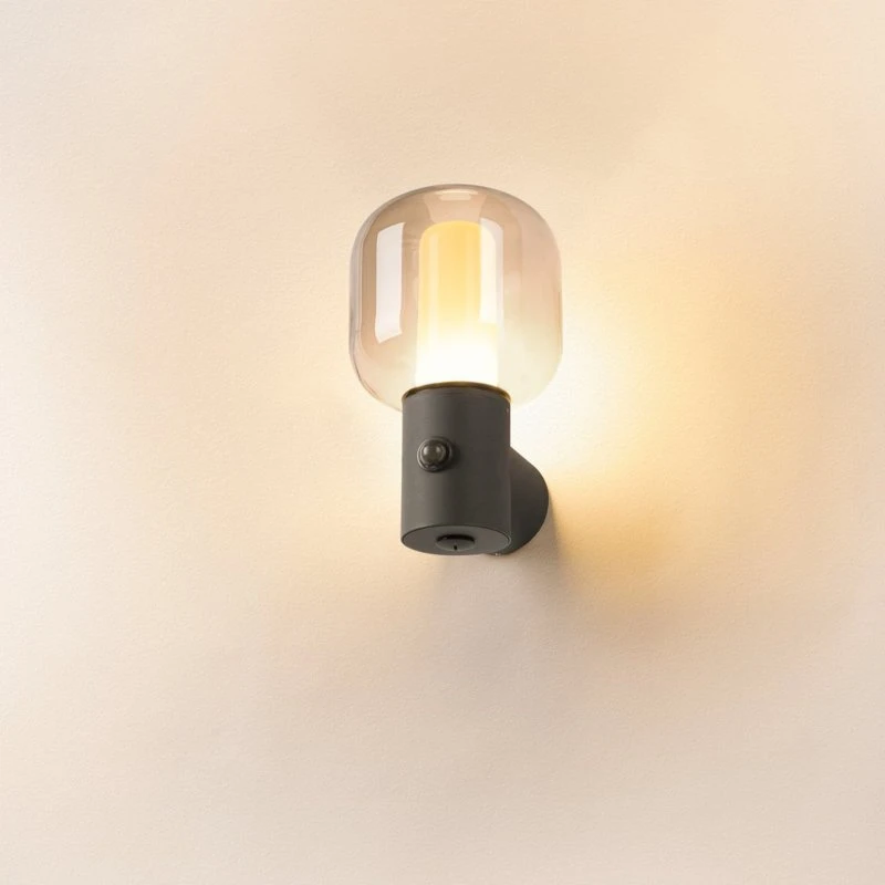 SLV Ovalisk Udendørs Væglampe med Sensor, Anthracite, Glas