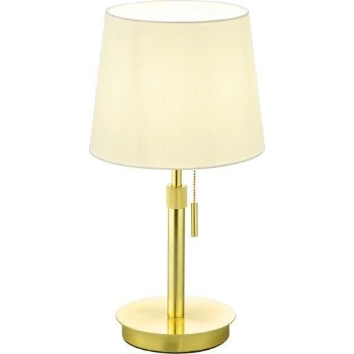 Trio Lighting Lyon bordlampe, messing, hvid stofskærm