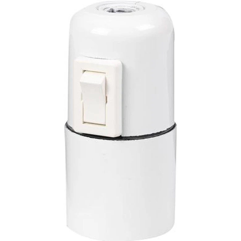 E27 Fatning med Afbryder - Hvid, 2A, 250V