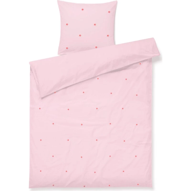 JUNA Daisy baby sengetøj 70x100 cm - Lyserød med broderede blomster