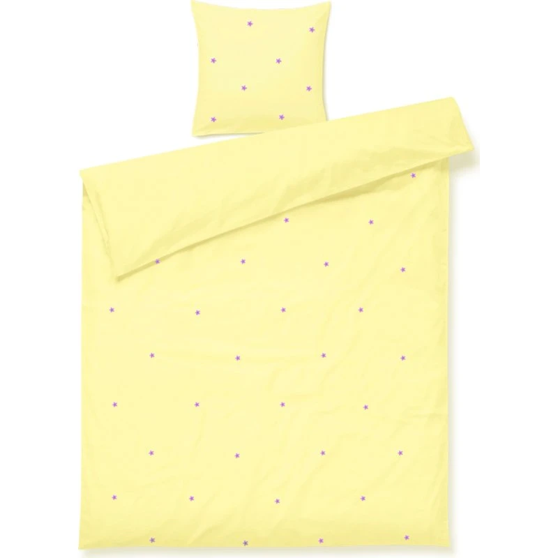 JUNA Daisy Junior Sengetøj 100x140 cm - Gul med Broderede Blomster