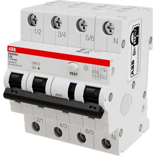 ABB DS203NC HPFI-kombiafbryder 3P+N 25A