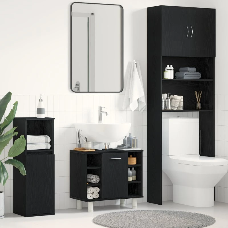 vidaXL Badeværelsesskab Sort Eg 60x32x54 cm Konstrueret Træ