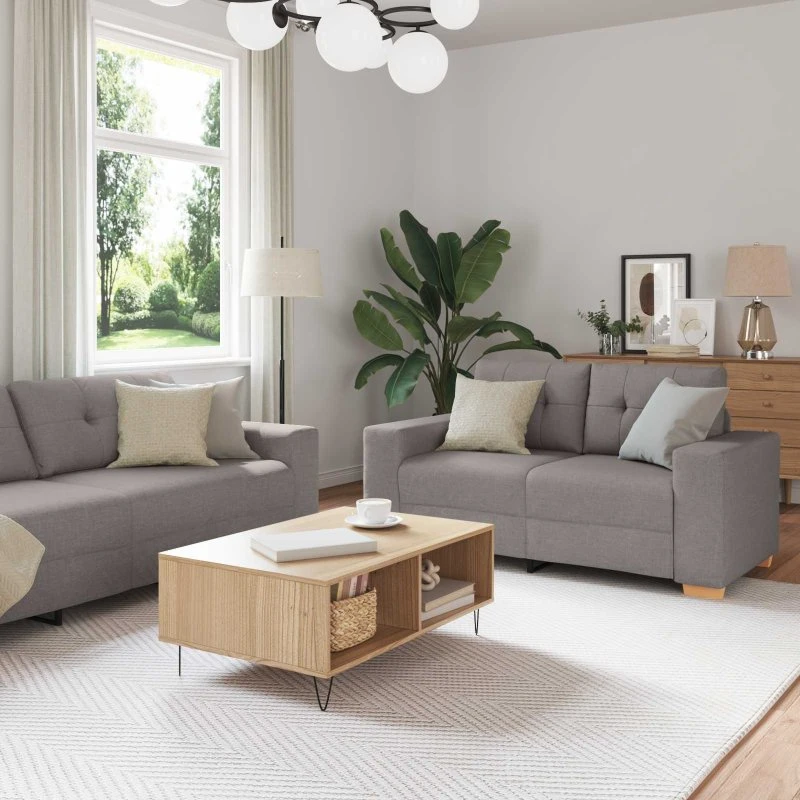 vidaXL 3-delte sofa i gråbrun linned-blandet stof, 221 x 80 x 80 cm