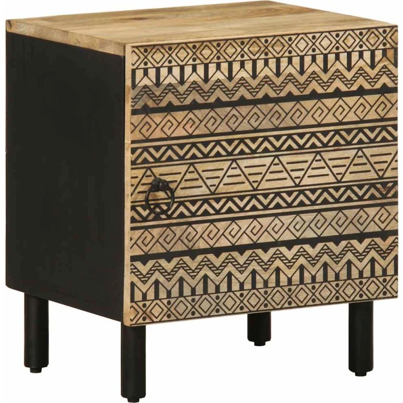 vidaXL Sengebord 40x33,5x46 cm i massivt ru mangotræ, sort