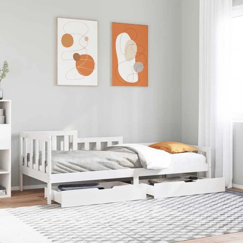 vidaXL daybed med skuffer 90x200 cm hvid massivt fyrretræ