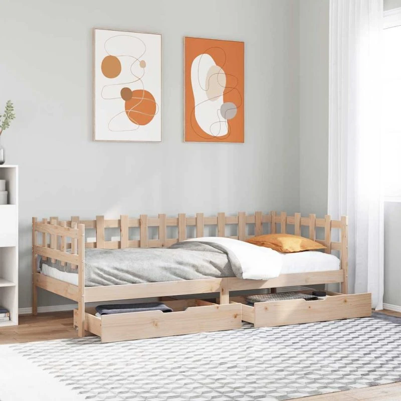 vidaXL Daybed med skuffer 90x190 cm i massivt fyrretræ