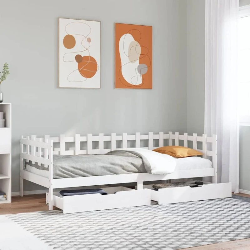 vidaXL daybed 90x200 cm med skuffer, hvid, massivt fyrretræ