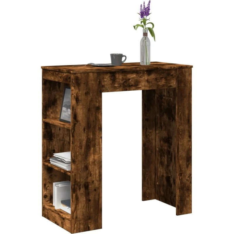 vidaXL Barbord 95x47x103,5 cm røget eg med opbevaring