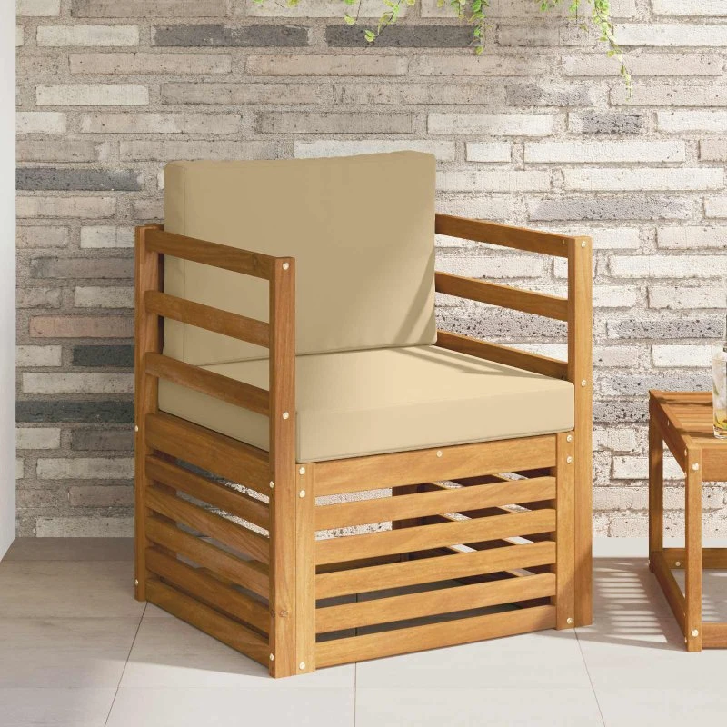 vidaXL Udendørs Sofa Soli Akacietræ & Polyester Naturfarvet