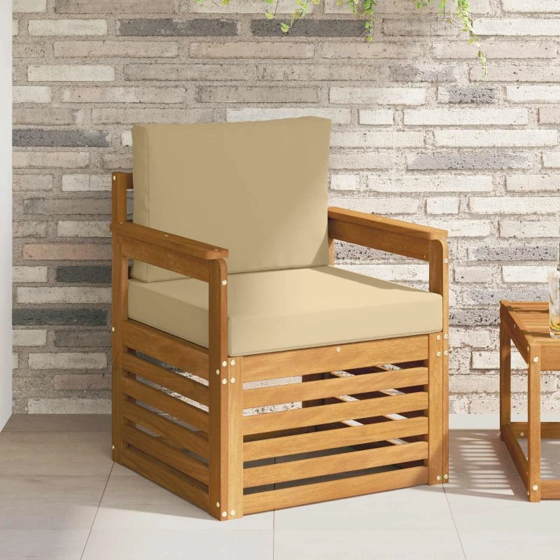 vidaXL Udendørs Sofa Soli Akacietræ & Polyester Naturfarvet