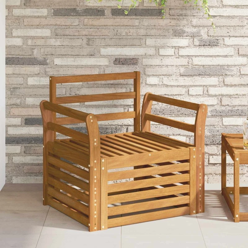vidaXL Udendørs Sofa i Massivt Akacietræ, Naturfarvet, 1-Plads