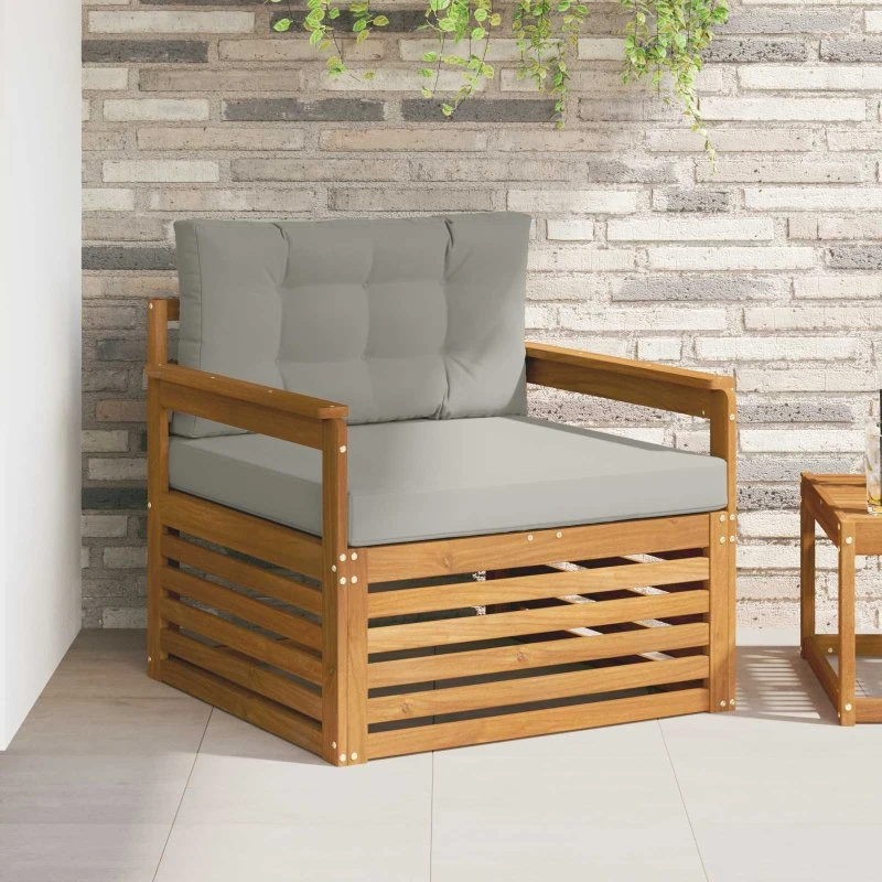 vidaXL Udendørs Sofa Soli Akacietræ & Polyester, 2-Personer, Naturlig/Lys Grå