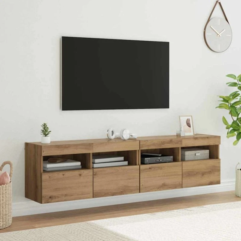 vidaXL TV Væghylder med LED 2 stk, Artisan Egetræ, 80 x 30 x 40 cm