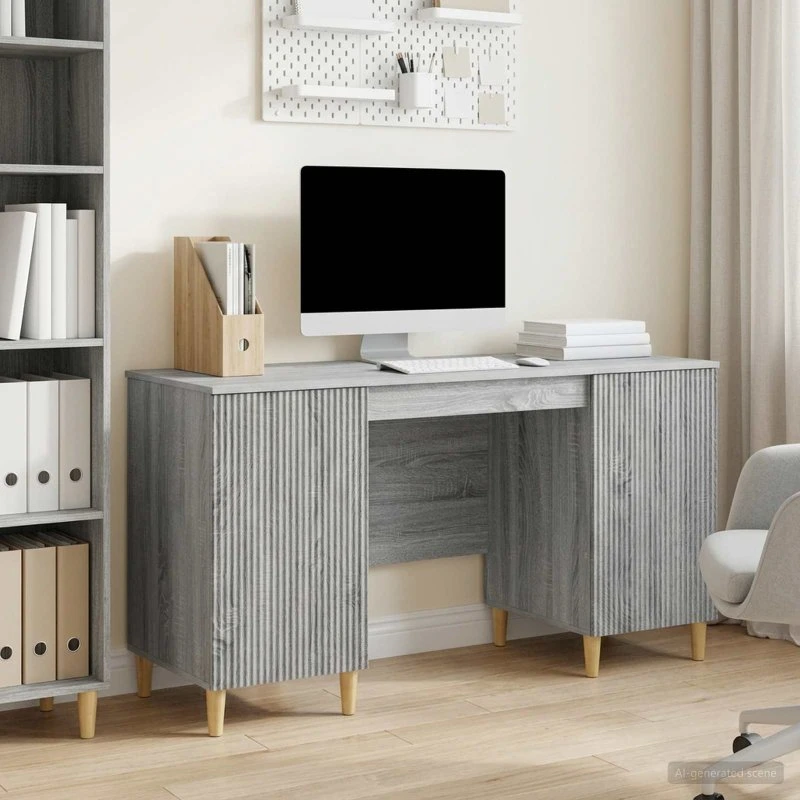 vidaXL Skrivebord med hylde Grå Sonoma-eg 142,5 x 50 x 75 cm Konstrueret træ