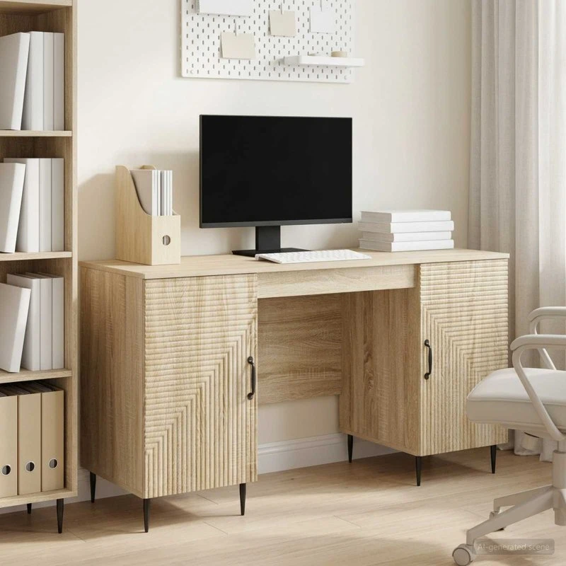vidaXL Skrivebord Sonoma-eg 142,5 x 50 x 75 cm Konstrueret Træ