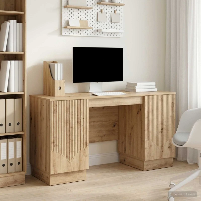 vidaXL Bord med hylde Artisan-eg 142,5 x 50 x 75 cm Konstrueret træ