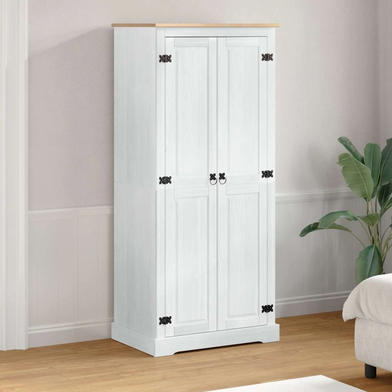 vidaXL Garderobeskab Hvid 76x50x170 cm Massiv Fyrretræ med Hylde