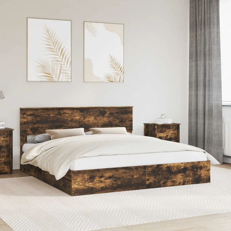 vidaXL Opbevaringsseng 180 x 200 cm Røget eg Konstrueret Træ