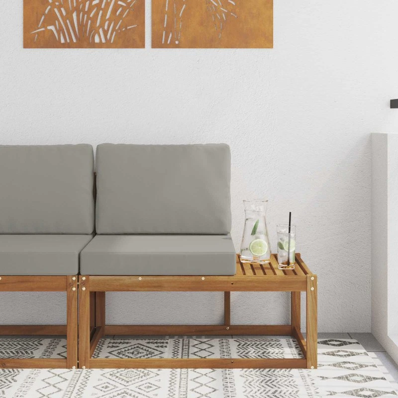 vidaXL Udendørs Modulsofa med Puder i Akacietræ, Natur, 91 x 63 x 73 cm