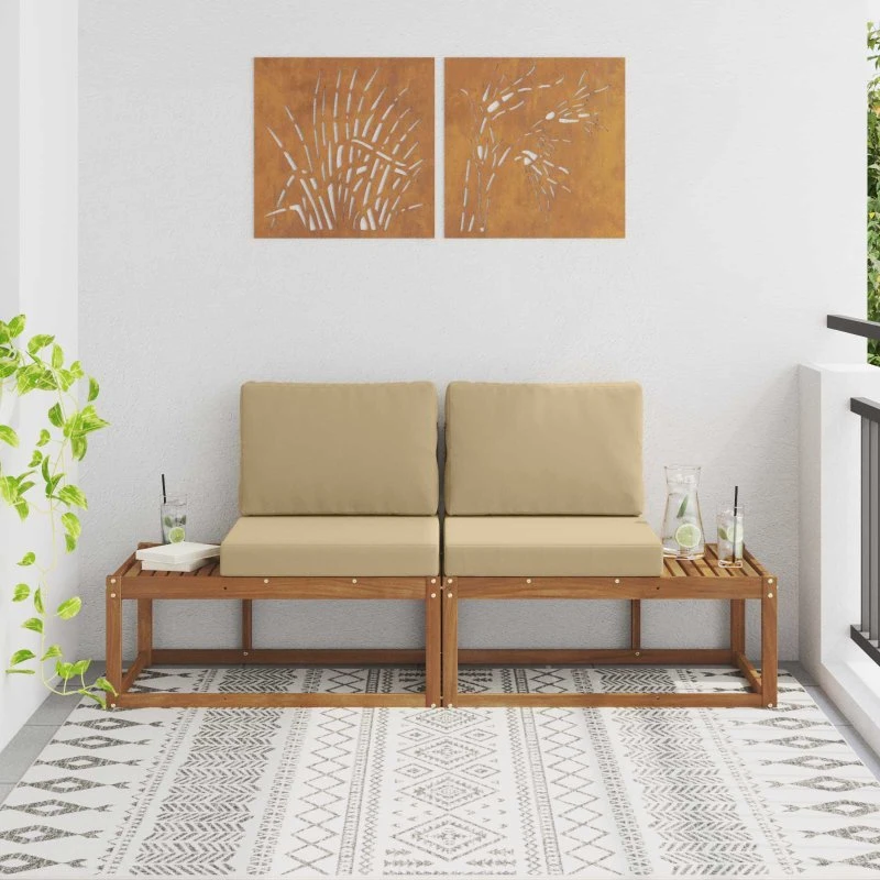 vidaXL Udendørs Modulsofa 2 Stk Naturlig/Beige Massivt Akacietræ
