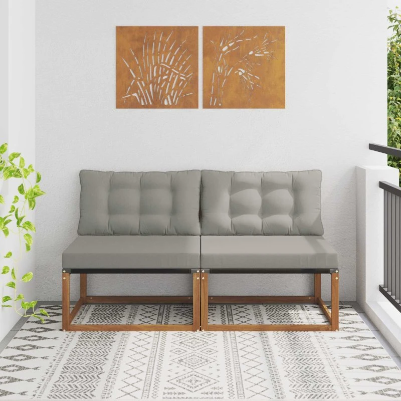 vidaXL 2-stks Udendørs Mellem Sofa, Akacietræ & Lysegrå Textilene