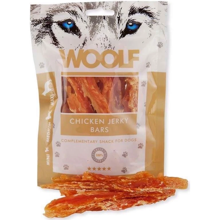 WOOLF Chicken Jerky Bars – 100 g, kornfri kyllingekødsgodbidder