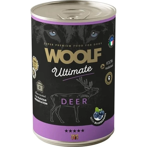 Woolf Ultimate Deer Dåsemad, 400g – Kornfrit, 92% Hjortekød, Slow-Cooked
