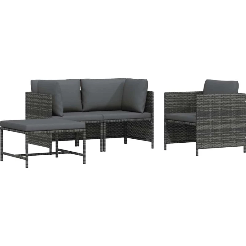 vidaXL Havesofasæt 4 dele med hynder polyrattan grå