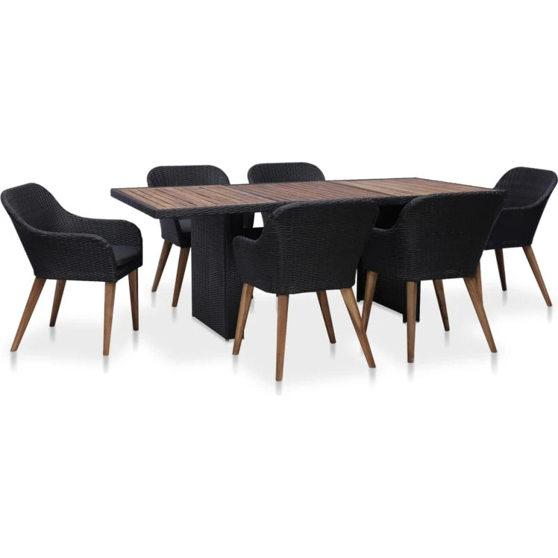vidaXL Udendørs Spisebordssæt 7 Dele Polyrattan Sort